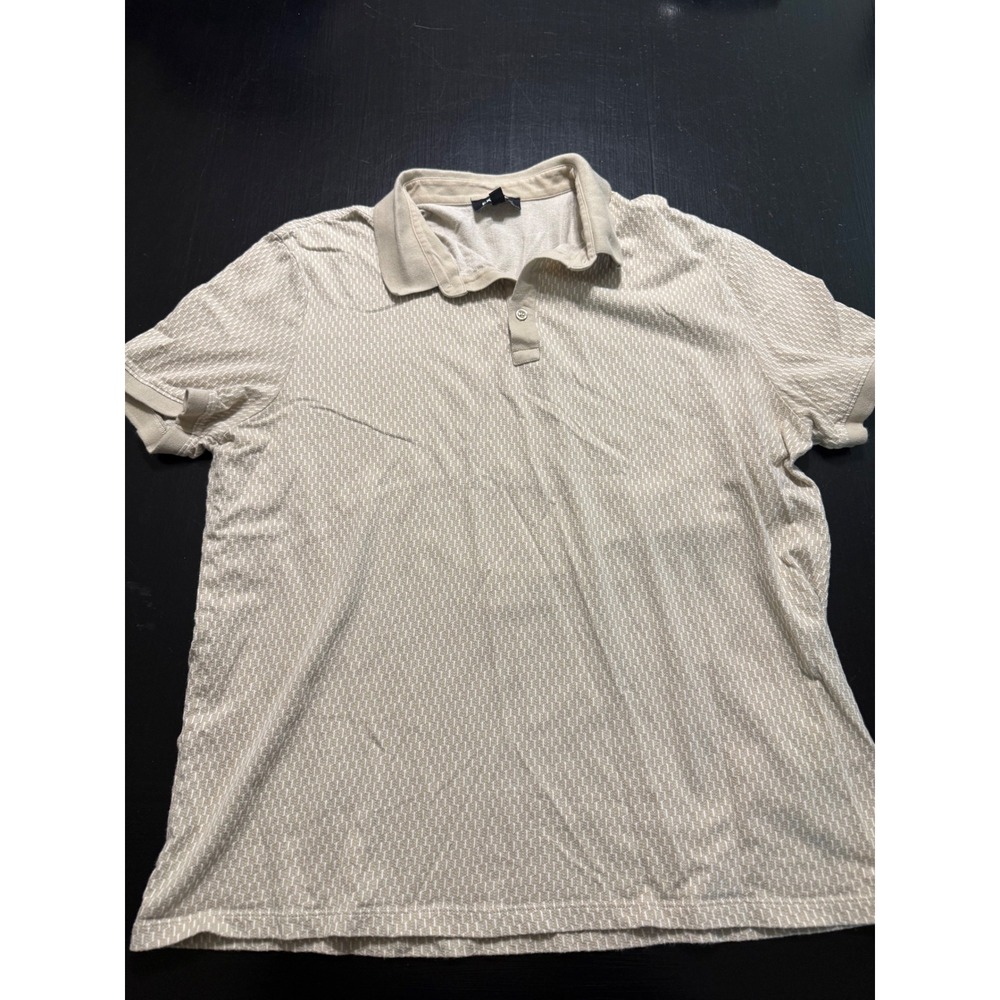 Express Mens Short Sleeve Polo Shirt Tan White Geometric Knit XL